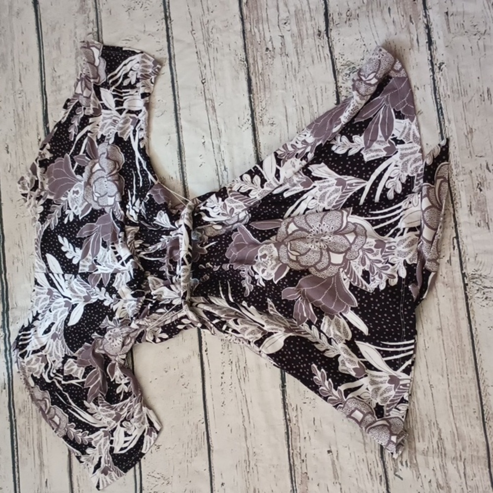 Soma Black Gray Floral Print Crossover Dress M - Picture 5 of 5